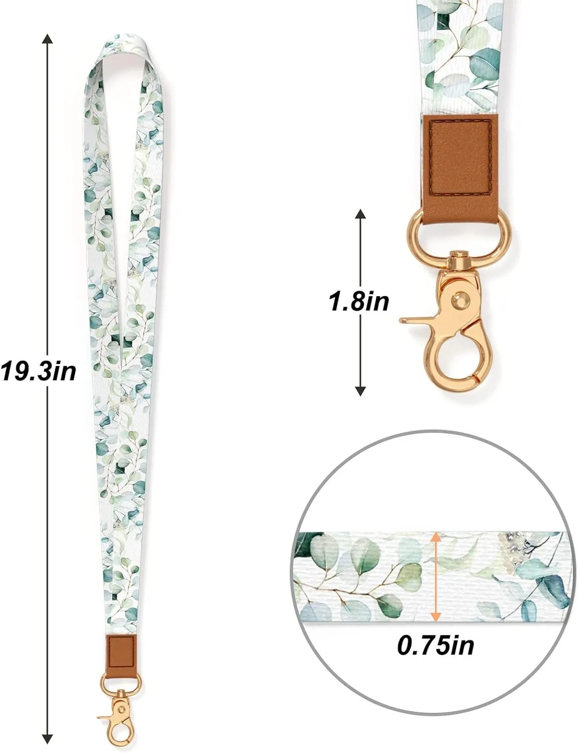 Neck Lanyard Key Chain, Long Lanyard Strap Keychain Holder for Women Men Car Keys ID Badges Card Wallet Phone Camera, Green Leaves