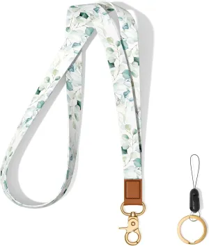 Neck Lanyard Key Chain, Long Lanyard Strap Keychain Holder for Women Men Car Keys ID Badges Card Wallet Phone Camera, Green Leaves
