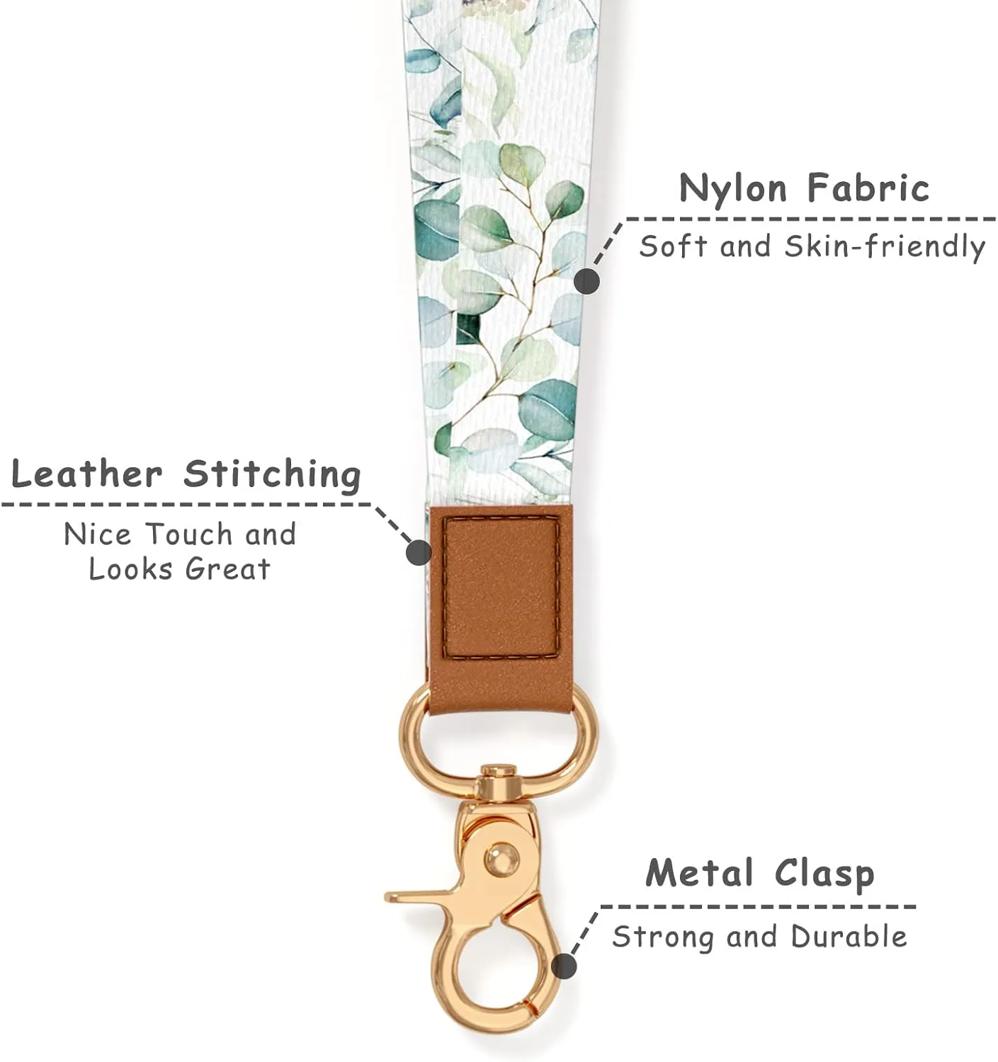 Neck Lanyard Key Chain, Long Lanyard Strap Keychain Holder for Women Men Car Keys ID Badges Card Wallet Phone Camera, Green Leaves