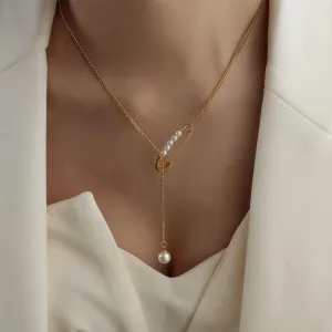 Necklace,Ladies Necklace Pin Imitation Pearl Tassel Pendant Necklace Clavicle Chain Titanium Steel Jewelry Friend Friend Gift (a) (Color : A)