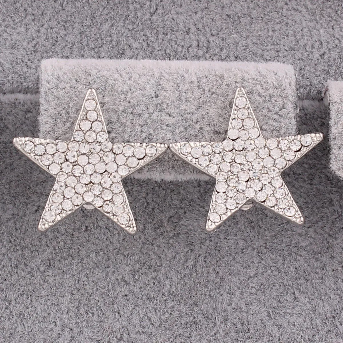 Nice Honey Five-pointed Star Shape Fine Full Rhinestone Fashion Silver/Gold Clip Earrings