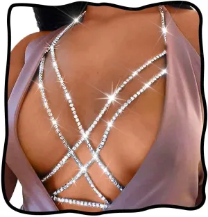 Nicute Rhinestone Body Chain Jewelry Gold Bra Jewelry Bling Plus Size Body Chains for Women