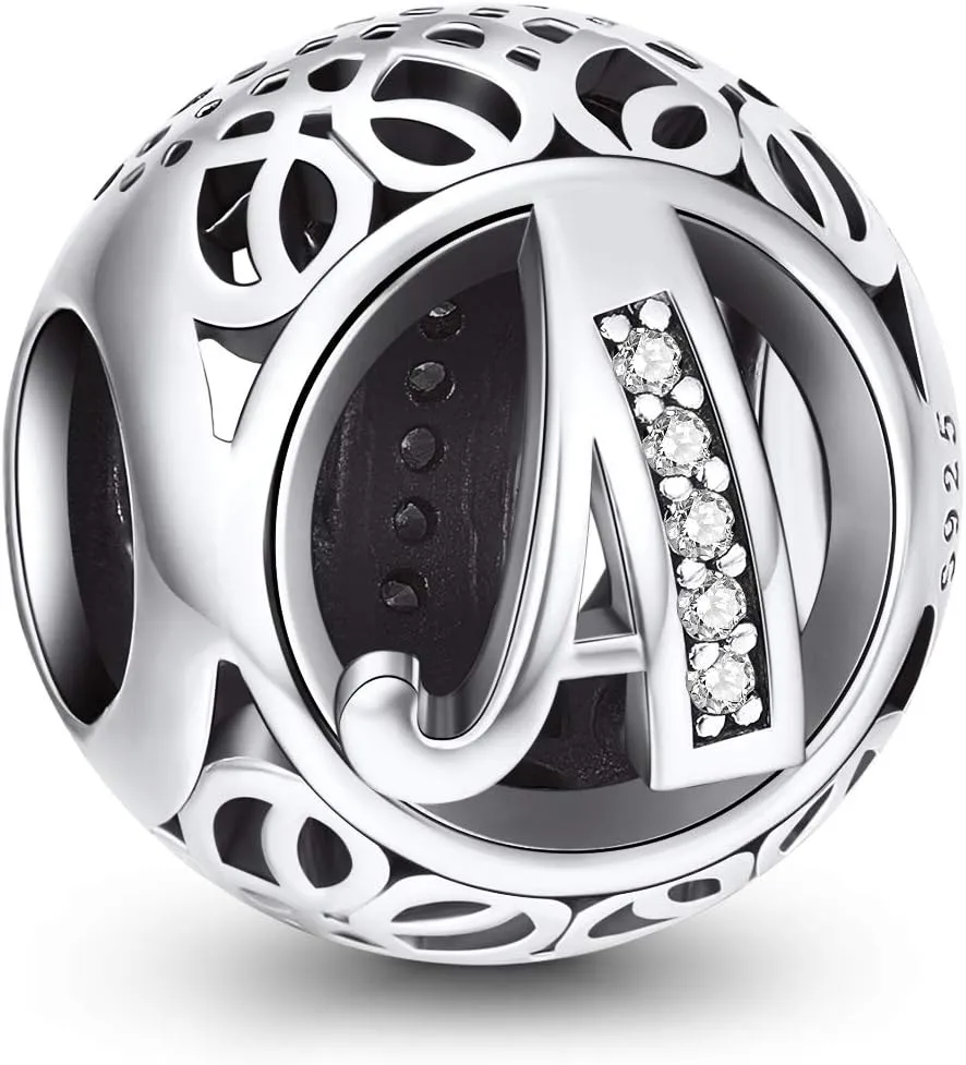 NINGAN Letter Alphabet Charm 925 Sterling Silver A-Z Initial Beads Fits Women's Europeans Bracelet and Necklace