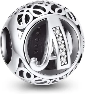 NINGAN Letter Alphabet Charm 925 Sterling Silver A-Z Initial Beads Fits Women's Europeans Bracelet and Necklace