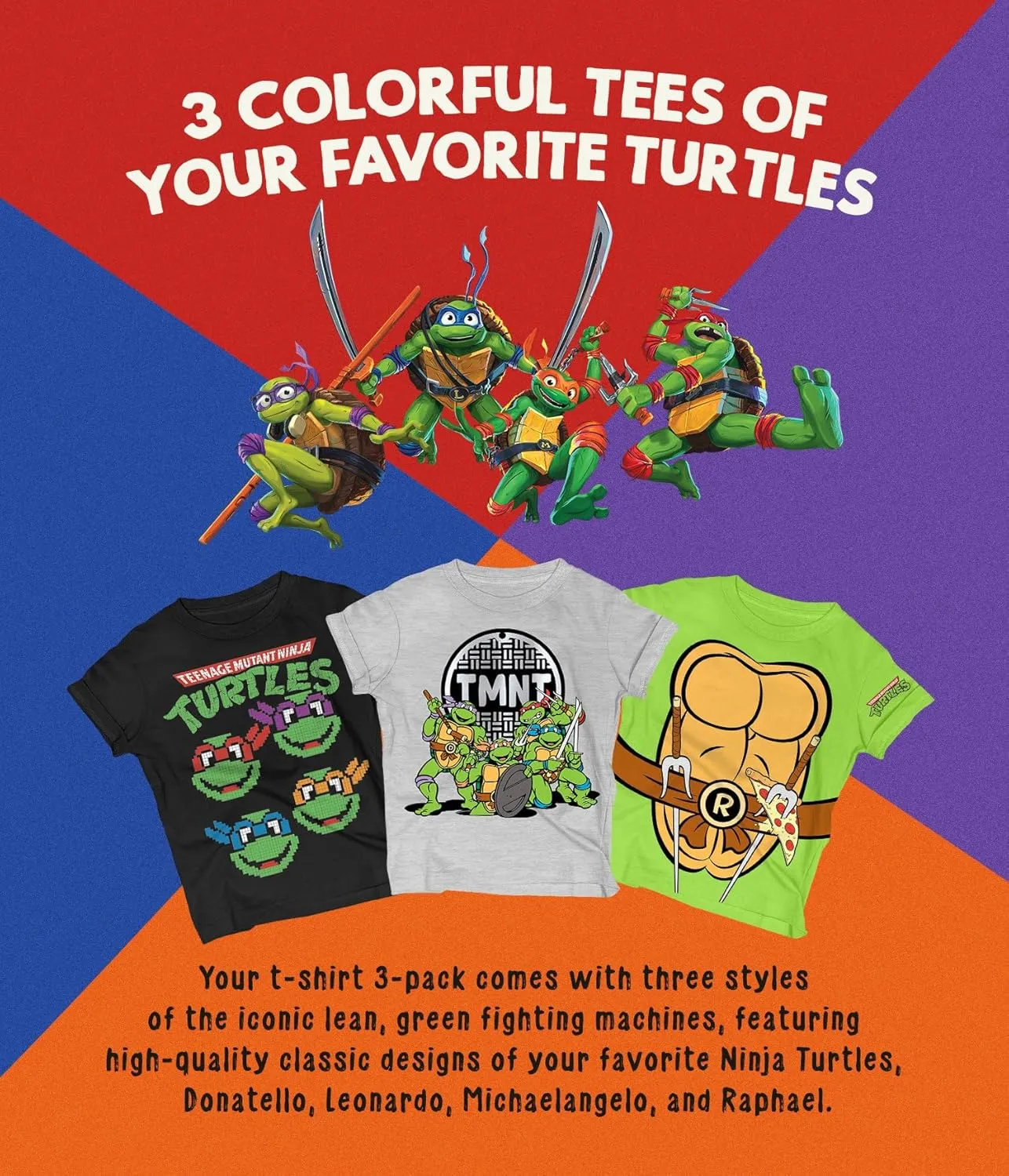 Ninja Turtles T-Shirt (Sets) Michelangelo Leonardo Raphael Donatello TMNT Outfit Costume Tee Toddler Birthday to Kids Clothes