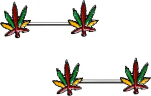 Nipple Ring Bars 14g Forward Facing Pot Leaf Nipple Barbell Marijuana