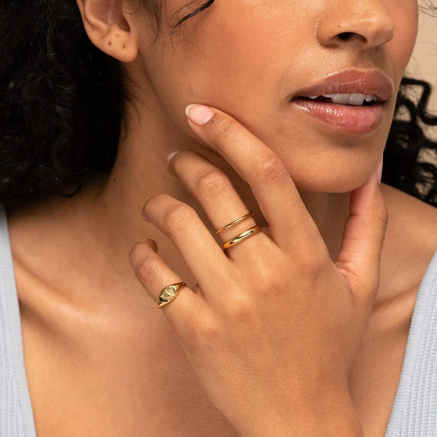 NOKMIT 1.5mm 14K Gold Plated Rings for Women Thin Gold Ring Dainty Cute Stacking Stackable Thumb Pinky Band Non Tarnish Comfort Fit Size 5 to 10 1PC/2PCS/3PCS