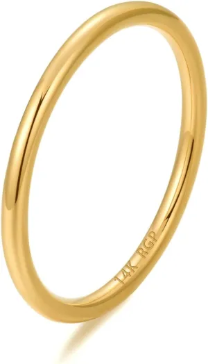 NOKMIT 1.5mm 14K Gold Plated Rings for Women Thin Gold Ring Dainty Cute Stacking Stackable Thumb Pinky Band Non Tarnish Comfort Fit Size 5 to 10 1PC/2PCS/3PCS