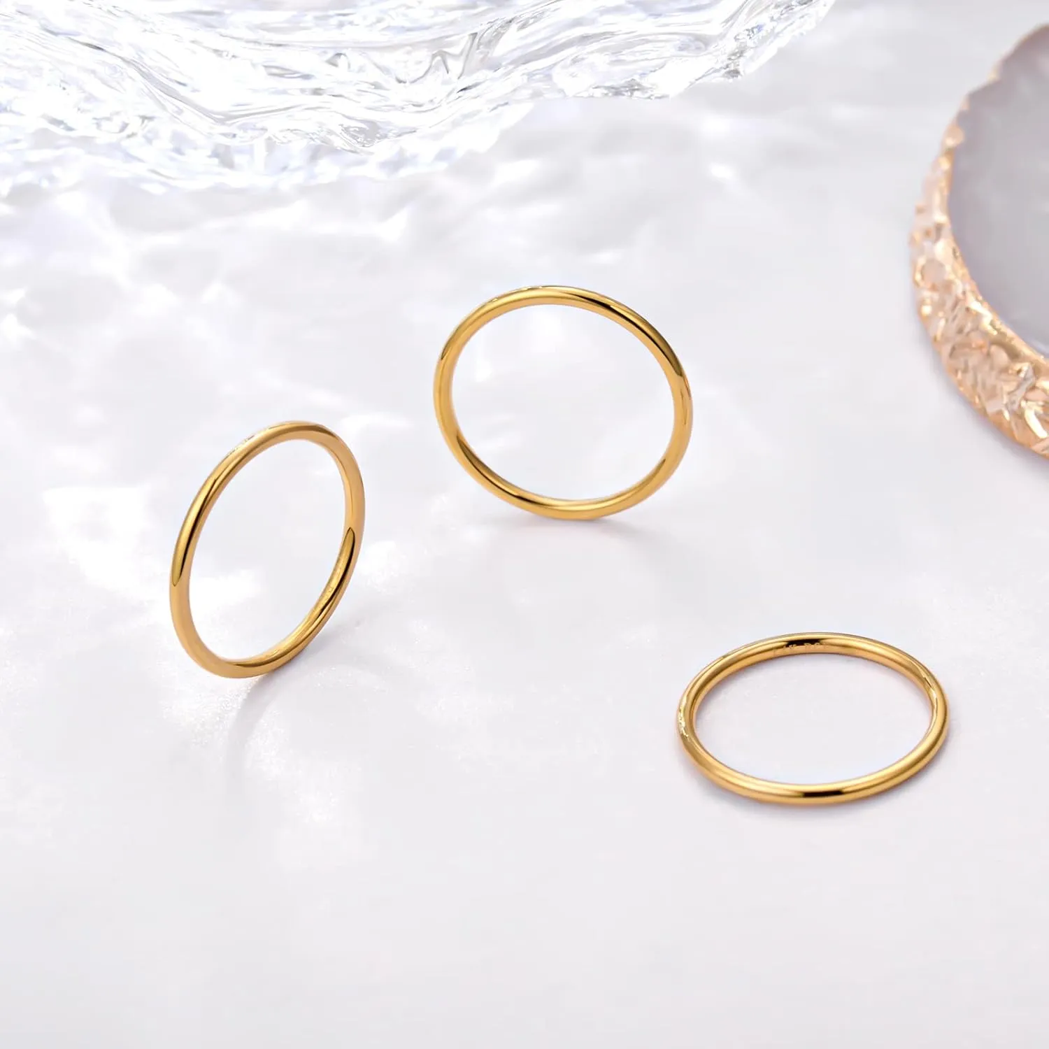 NOKMIT 1.5mm 14K Gold Plated Rings for Women Thin Gold Ring Dainty Cute Stacking Stackable Thumb Pinky Band Non Tarnish Comfort Fit Size 5 to 10 1PC/2PCS/3PCS