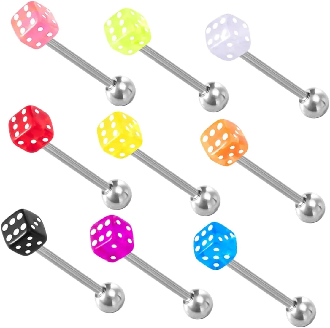 NOLITOY 9pcs Colorful Acrylic Tongue Studs Dice Shape Body Piercing Jewelry Fashion Ring