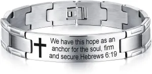 Non-Branded QINGDUO Hebrews 6:19 Religious Christian Motivational Jewerly Vintage Stainless Steel Cross Bible Lords Prayer Link Wrist Bracelet for Men Women,Gifts for Friendship Graduation Birthday
