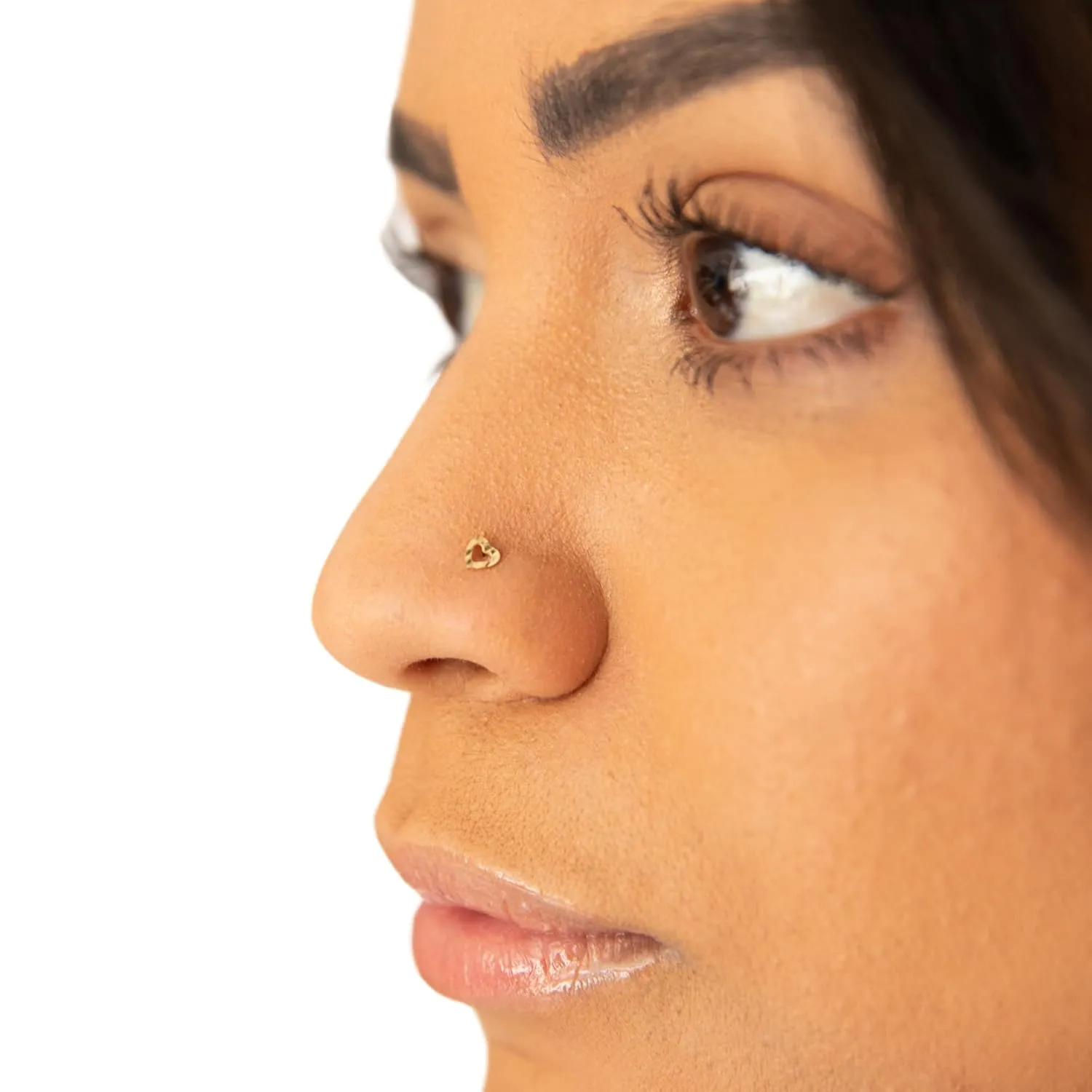 Nose Pin 14k Gold | Diamond Cut Heart Nose Bone | Tiny Cute Nose Piercing Stud | Gift Under 50 | Darling Dainty Heart Shaped Pierced Jewelry for the Nostril | Nose jewelry