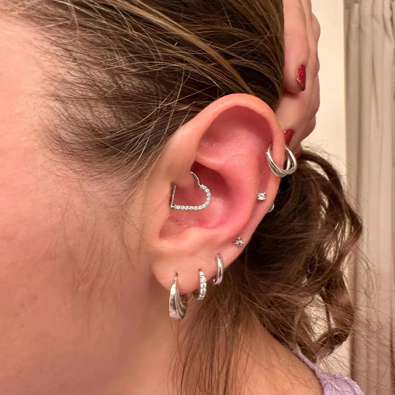 Nose Ring Hoop Heart Clicker Cartilage Surgical Steel Daith Earrings Septum Clicker Ring Hoop 16G Rook Cartilage