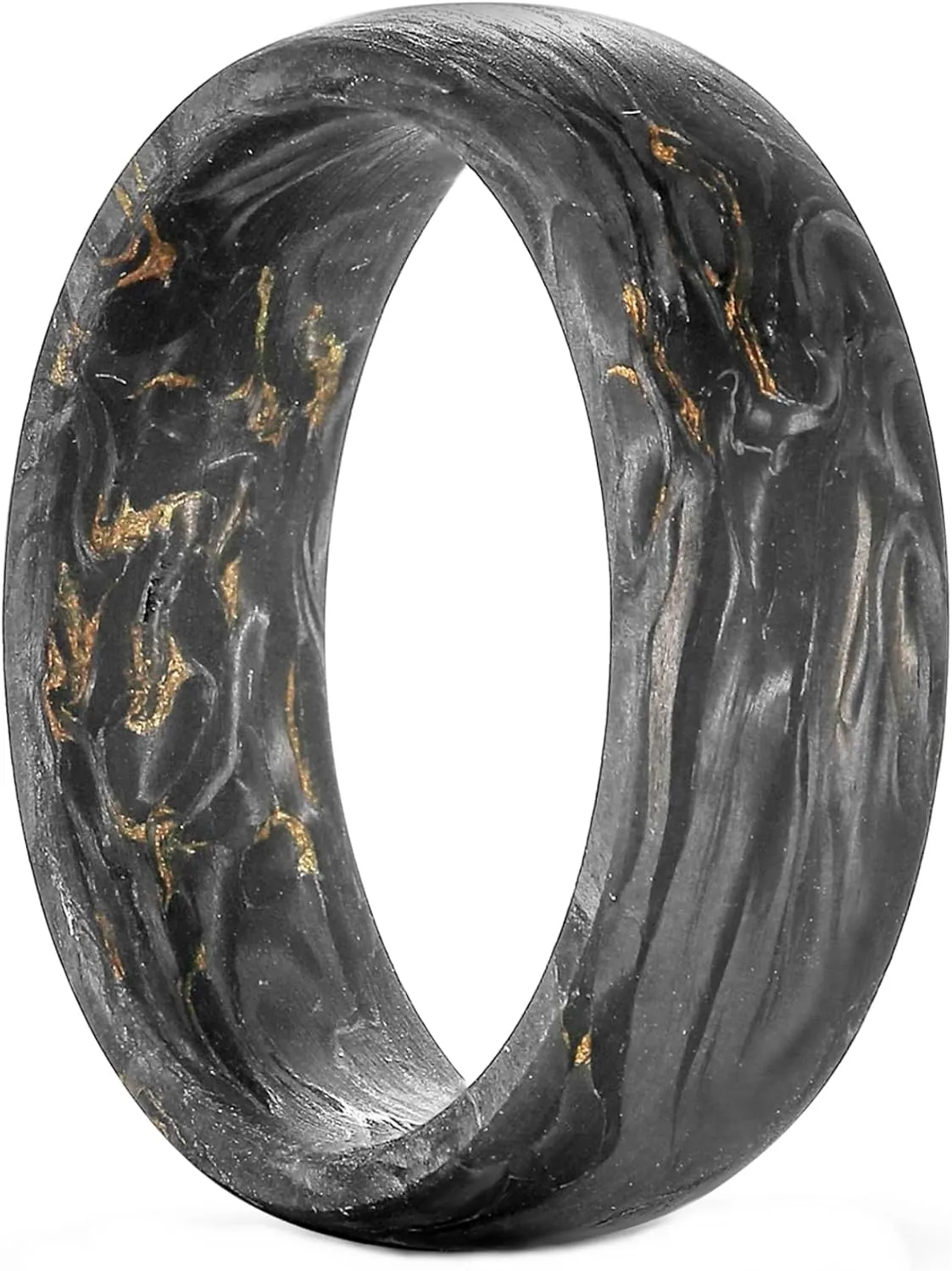 NUNCAD Men's Rings 8mm Black Pure Carbon Fiber Engagement Wedding Band Gold Leaf Inlay Domed Comfort Fit Size 7-12