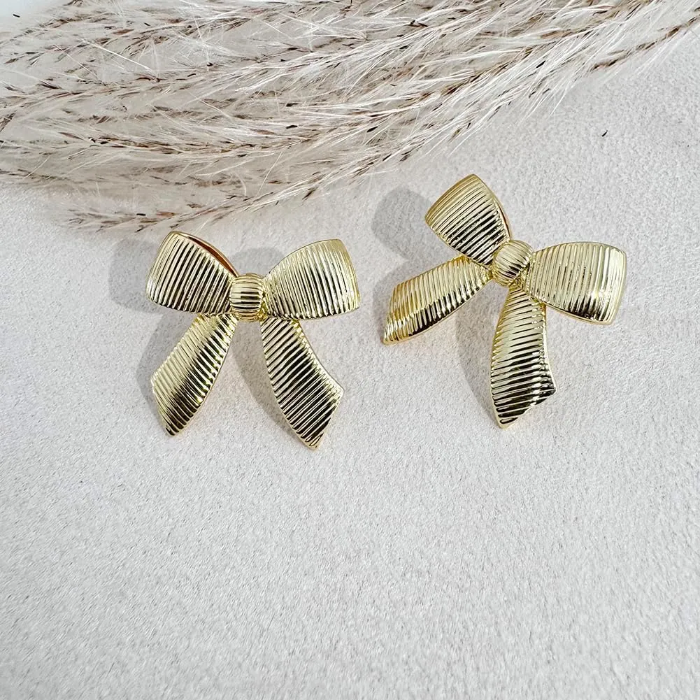 Obidos 14K Gold Plated Love Knot,Heart,Bow Statement Stud Earrings | Gold Earrings for Women | Boho Simple Hypoallergenic Earrings