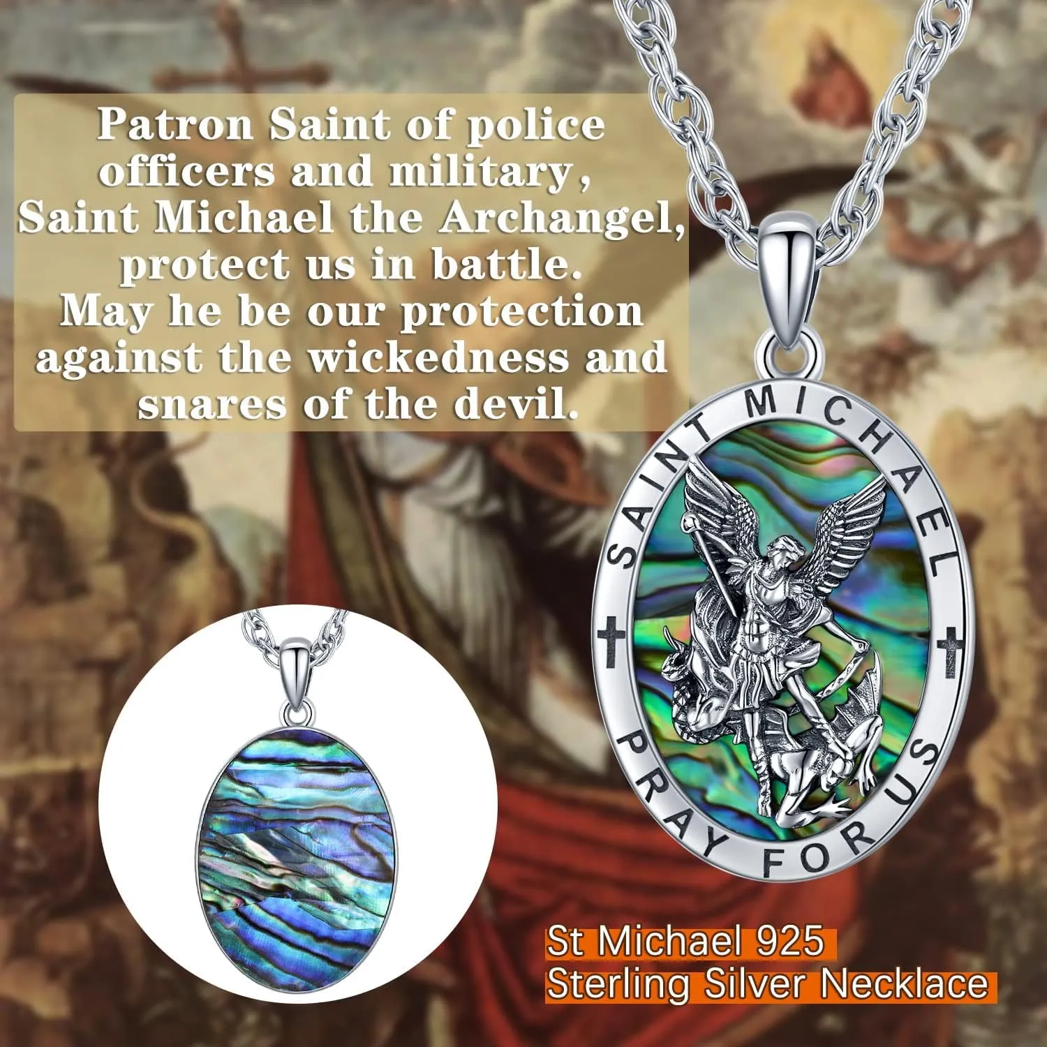 Odinstone 925 Sterling Silver St Michael/St Christopher/St Benedict/Jesus Crucifix/St Uriel/Archangel Raphael Medal Necklace for Men Women Religious Amulets Jewelry Gifts