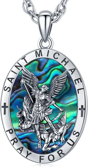 Odinstone 925 Sterling Silver St Michael/St Christopher/St Benedict/Jesus Crucifix/St Uriel/Archangel Raphael Medal Necklace for Men Women Religious Amulets Jewelry Gifts