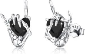 OHAYOO Skull Earrings 925 Sterling Silver Skeleton EarringsSkull Hand Stud Earrings Rock Gothic Jewelry Gifts for Men and Women,for Hallloween Party Cosplay