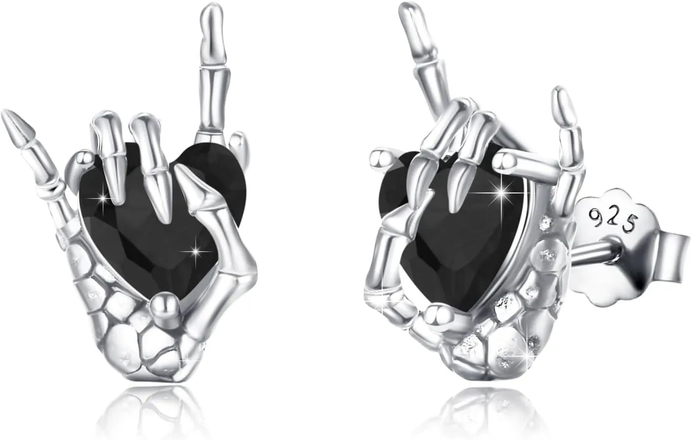 OHAYOO Skull Earrings 925 Sterling Silver Skeleton EarringsSkull Hand Stud Earrings Rock Gothic Jewelry Gifts for Men and Women,for Hallloween Party Cosplay