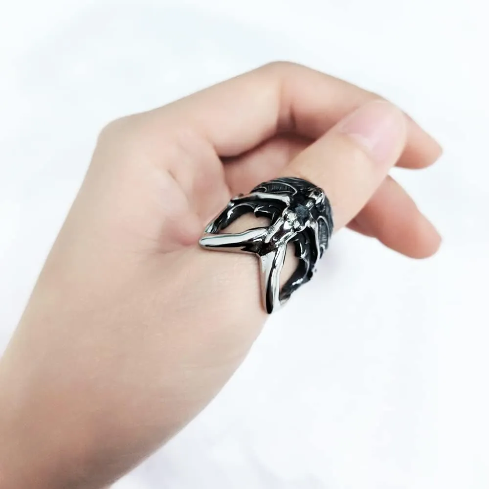 OIDIMS Devil Lilith Ring Mens Stainless Steel Punk Rock Biker Band Single Rings Personalized Knuckle Middle Finger Bands for Men Women Bff Brother Birthday Xmas Comfort Fit Jewelry Gothic Style Gift