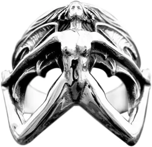 OIDIMS Devil Lilith Ring Mens Stainless Steel Punk Rock Biker Band Single Rings Personalized Knuckle Middle Finger Bands for Men Women Bff Brother Birthday Xmas Comfort Fit Jewelry Gothic Style Gift