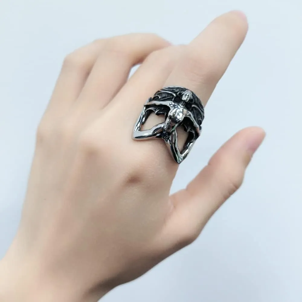 OIDIMS Devil Lilith Ring Mens Stainless Steel Punk Rock Biker Band Single Rings Personalized Knuckle Middle Finger Bands for Men Women Bff Brother Birthday Xmas Comfort Fit Jewelry Gothic Style Gift