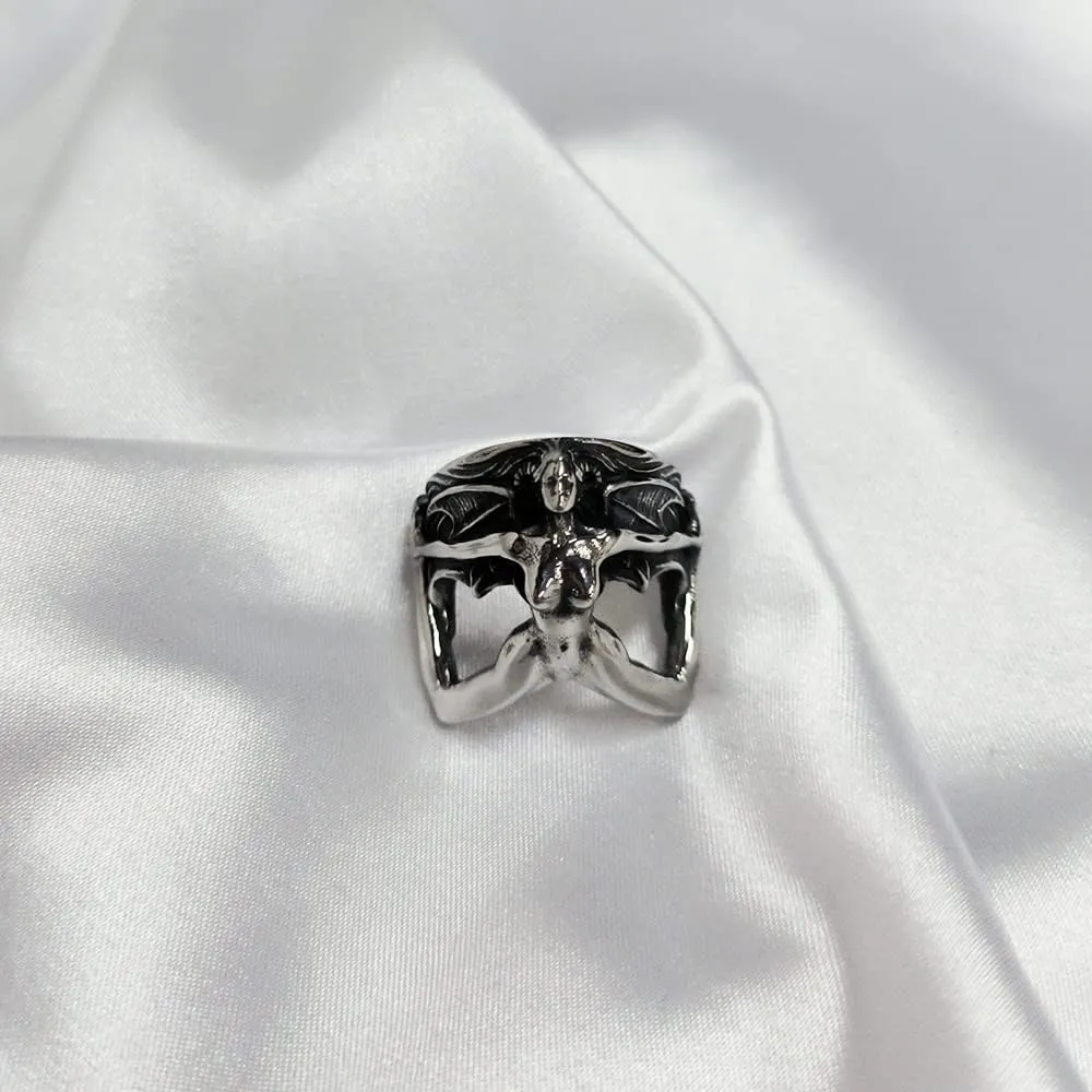 OIDIMS Devil Lilith Ring Mens Stainless Steel Punk Rock Biker Band Single Rings Personalized Knuckle Middle Finger Bands for Men Women Bff Brother Birthday Xmas Comfort Fit Jewelry Gothic Style Gift