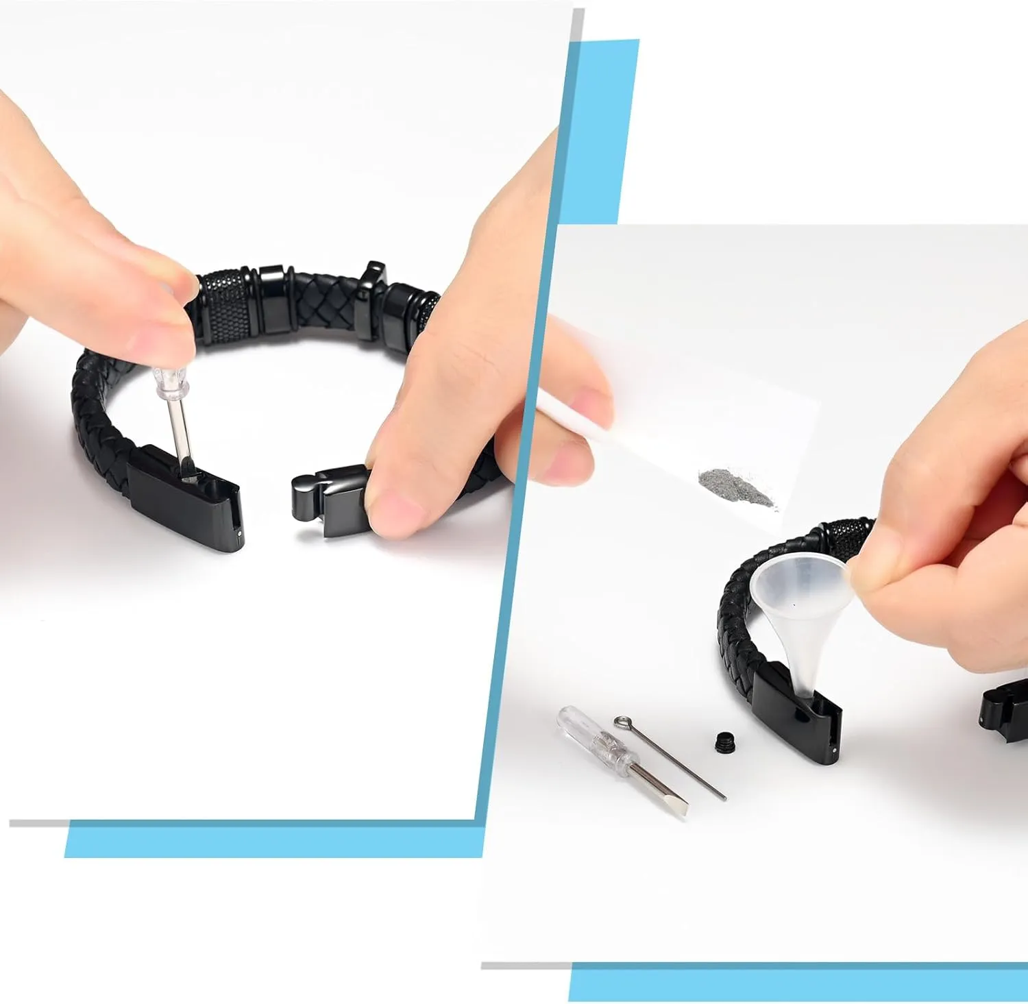 Oinsi Mens Double-Band Black Braided Leather Bangle Bracelets Cremation Jewelry for Ashes Wristband Memorial Urn Bangle with Cross Charm