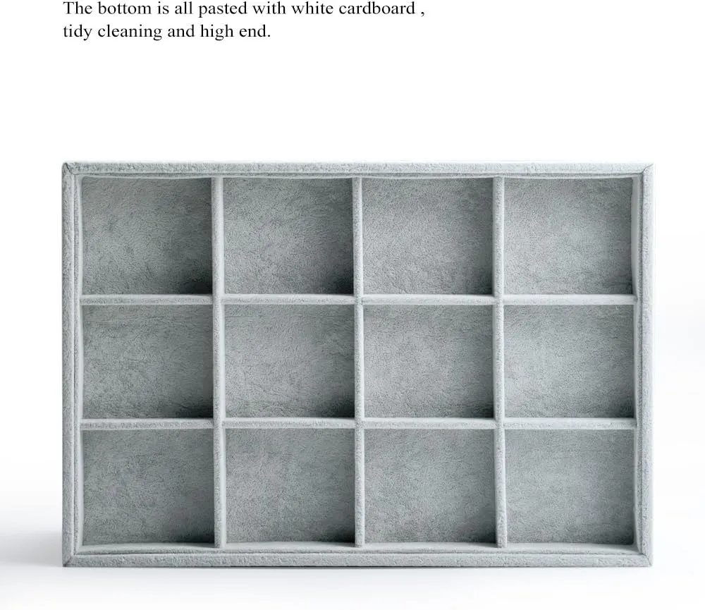 Oirlv Velvet Stackable Jewelry Display Trays 12 Grids Rings Earrings Bracelet Organizer Storage Tray(13.8"x1.29"x9.4")