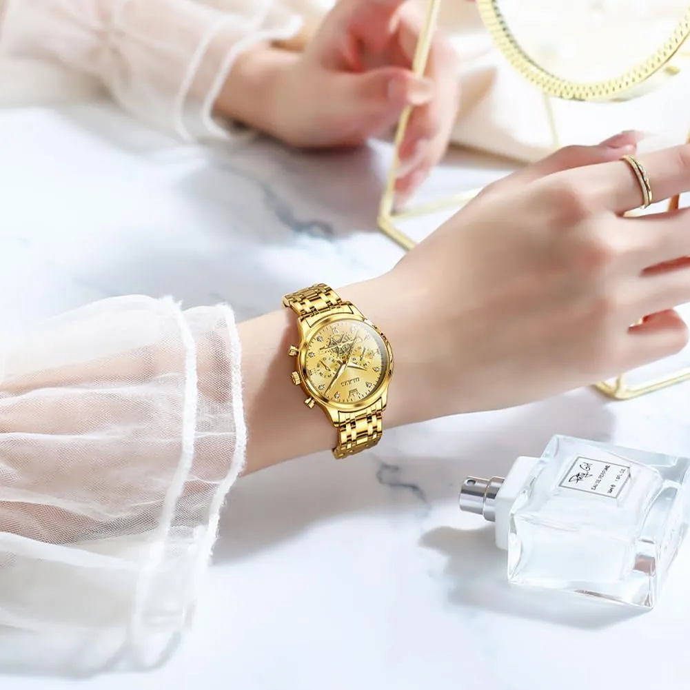 OLEVS Womens Watches Fashion Luxury Diamond Ladies Wrist Watch Stainless Steel Waterproof Luminous