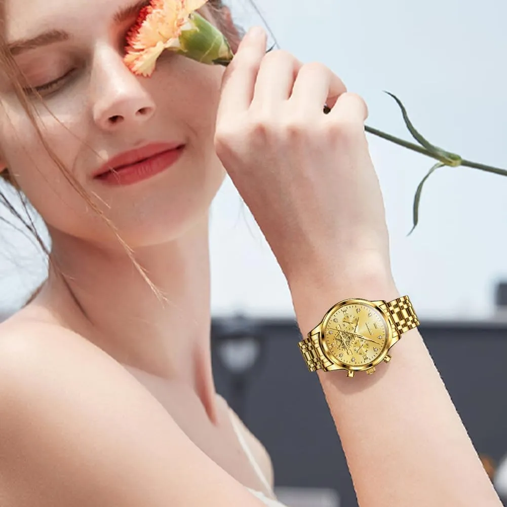 OLEVS Womens Watches Fashion Luxury Diamond Ladies Wrist Watch Stainless Steel Waterproof Luminous