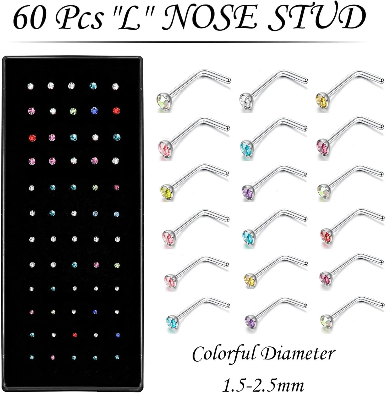 OMAIGAR 3 Boxes 120 Pcs Nose Rings Studs 40 Pcs Nose Rings Hoops, Stainless Steel Nose Piercings Body Jewelry, Ideal Gift with Cute Package