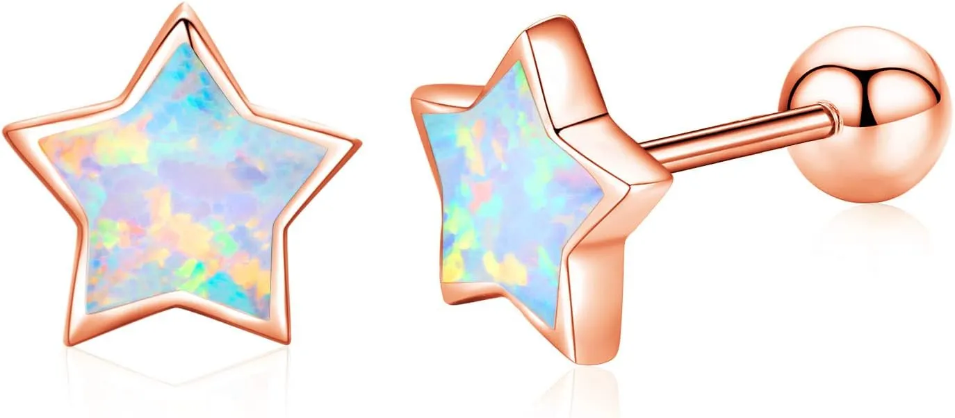 Opal Star Earrings Star Studs 925 Sterling Silver Synthetic Opal Earrings Hypoallergenic Earring Jewelry for Women Mom