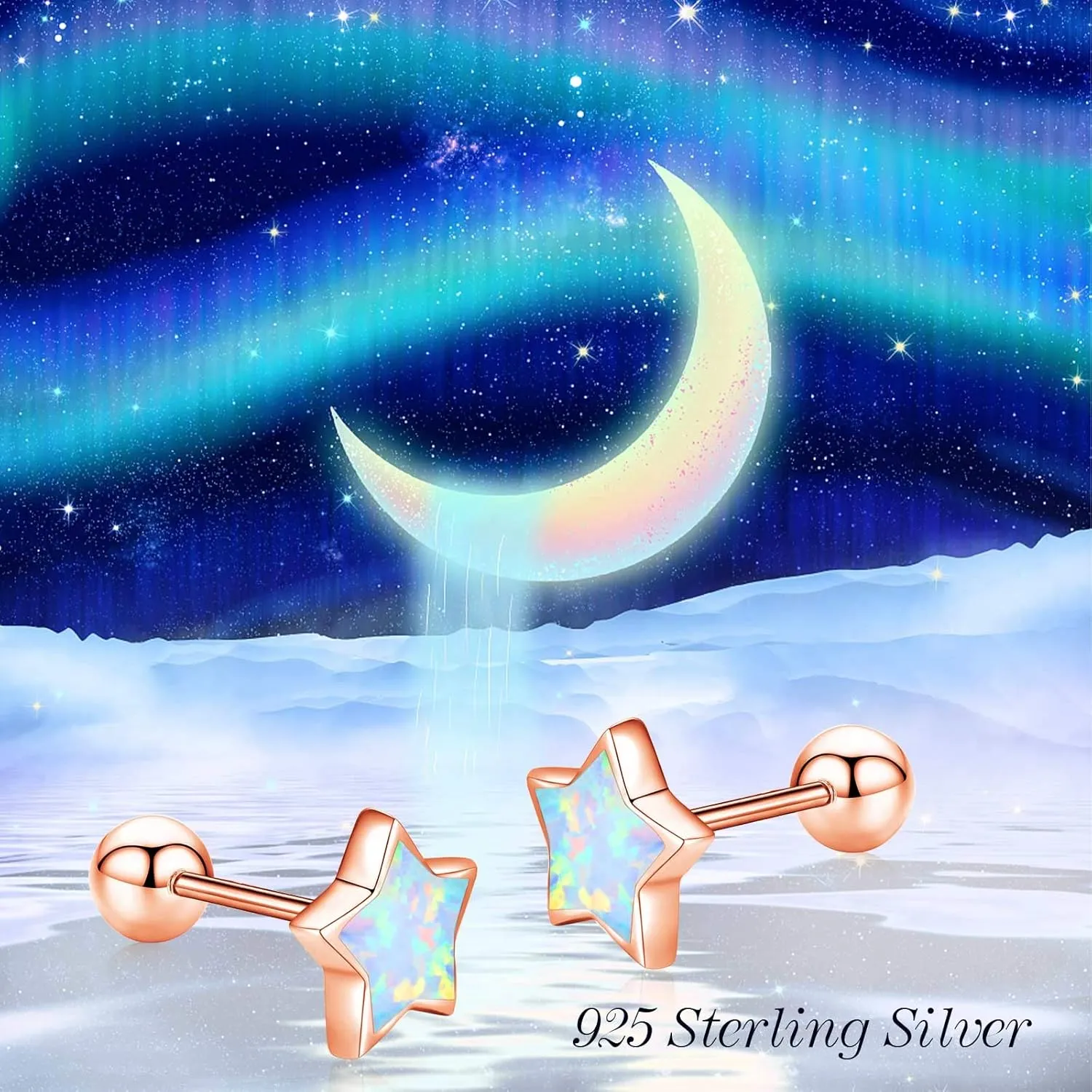 Opal Star Earrings Star Studs 925 Sterling Silver Synthetic Opal Earrings Hypoallergenic Earring Jewelry for Women Mom