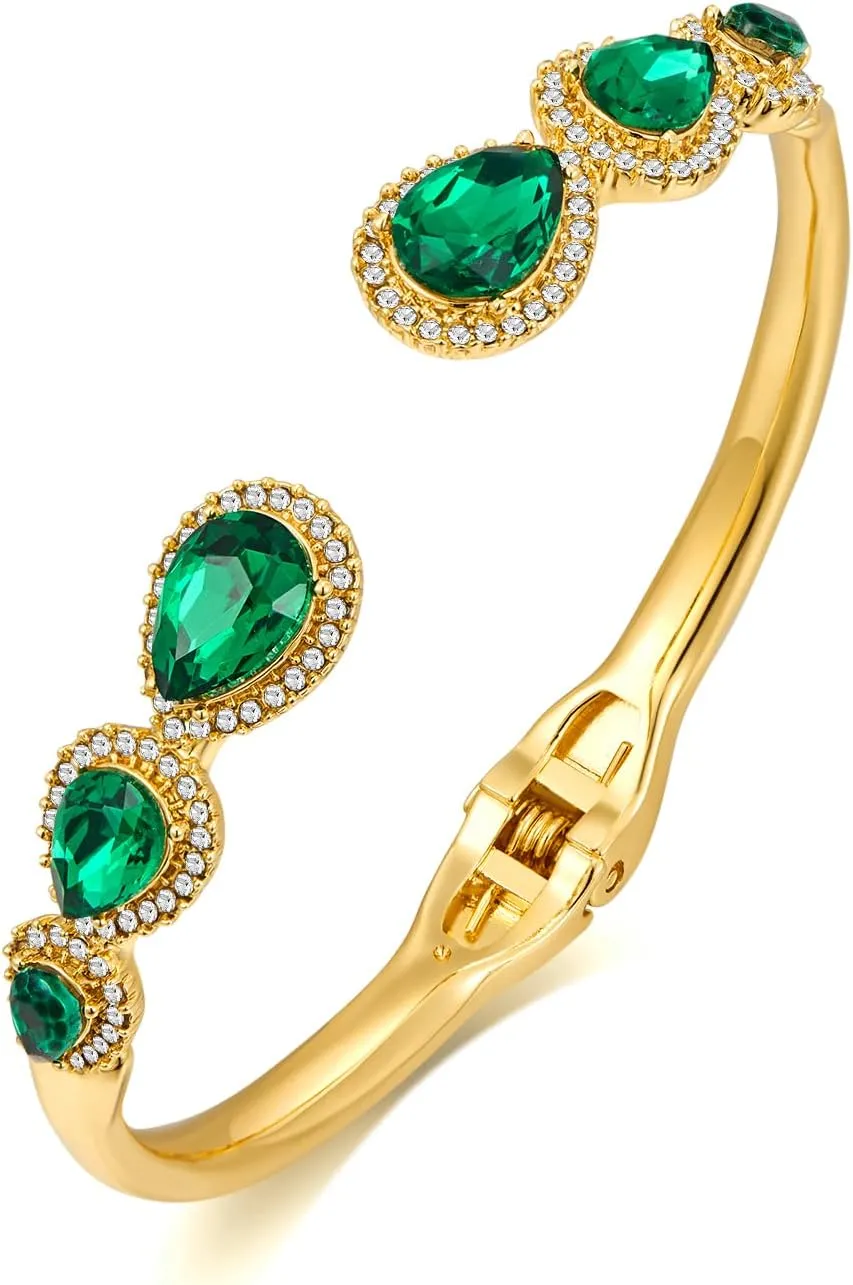 Open Cuff Bangle Bracelet Green Bracelets for Women Rhinestone Bracelet Fashion Jewelry