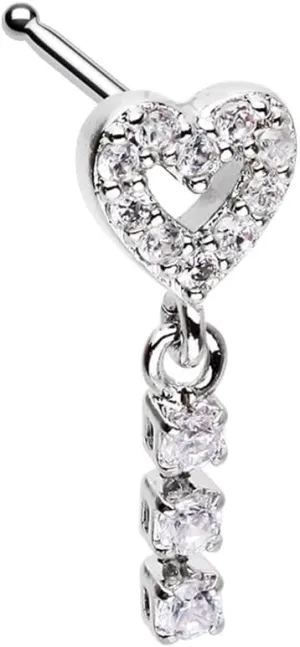 Open Heart Gem Drop Dangle Gem Nose Stud Ring