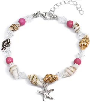 Otxas Starfish Shell Anklet for Women Adjustable Beach Anklet Waterproof Beaded Puka Shell Ankle Bracelet Beach Foot Charm Chain Boho Jewerly