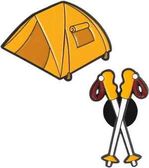 Outdoor Travel Walking Stick Tent Enamel Pins Cute Pin Brooches Set for Jacket Hats Fit Men Women Boys and Girls 2 Pieces (Color D)