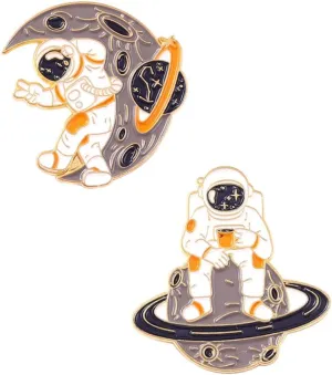 Outer Space Astronauts Planets Whales Enamel Pins Cute Pins Brooches Set for Jacket Hats Fit Men Women Boys and Girls 2 Pieces (Color s)