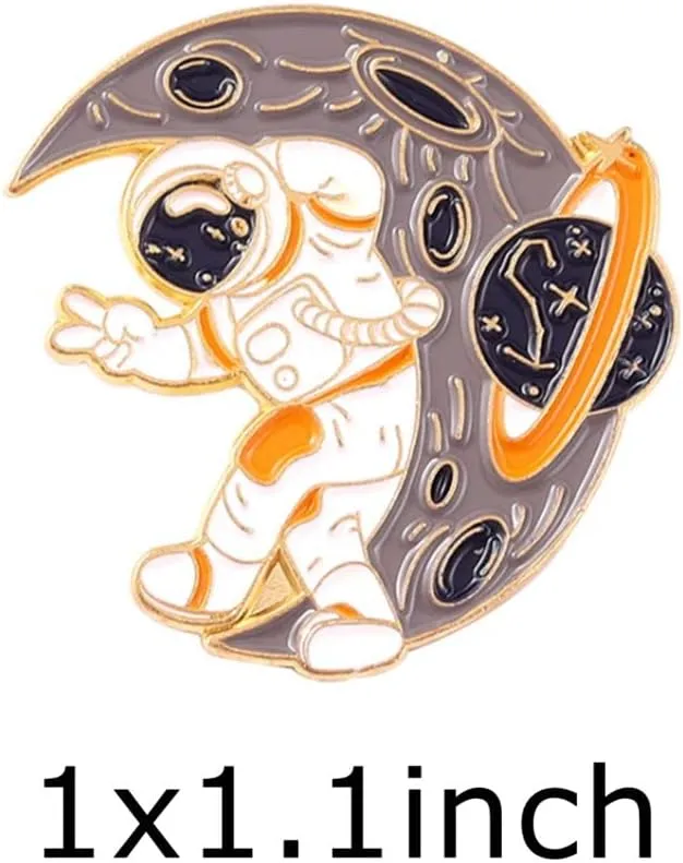 Outer Space Astronauts Planets Whales Enamel Pins Cute Pins Brooches Set for Jacket Hats Fit Men Women Boys and Girls 2 Pieces (Color s)