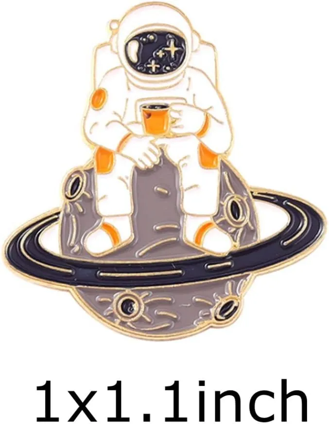 Outer Space Astronauts Planets Whales Enamel Pins Cute Pins Brooches Set for Jacket Hats Fit Men Women Boys and Girls 2 Pieces (Color s)