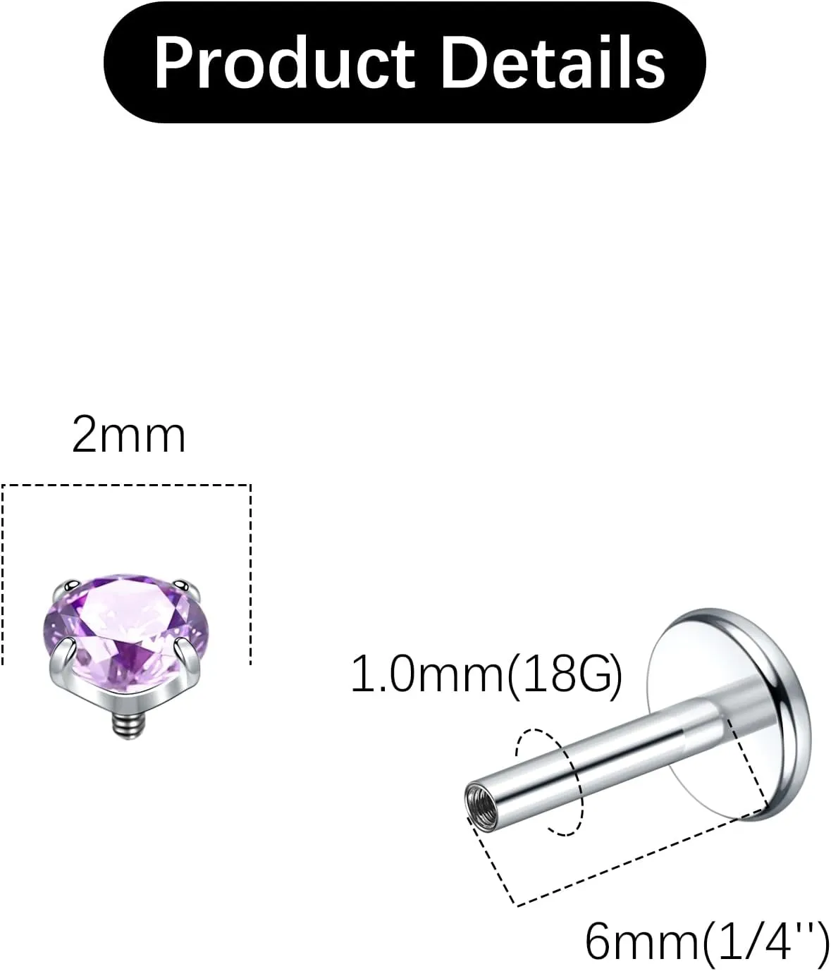 Oveta Titanium Flat Back Studs Earrings for Tragus Cartilage Piercing Jewelry Internally Threaded Nose Rings Studs 18G 16G, Silver/Gold, 2PCS
