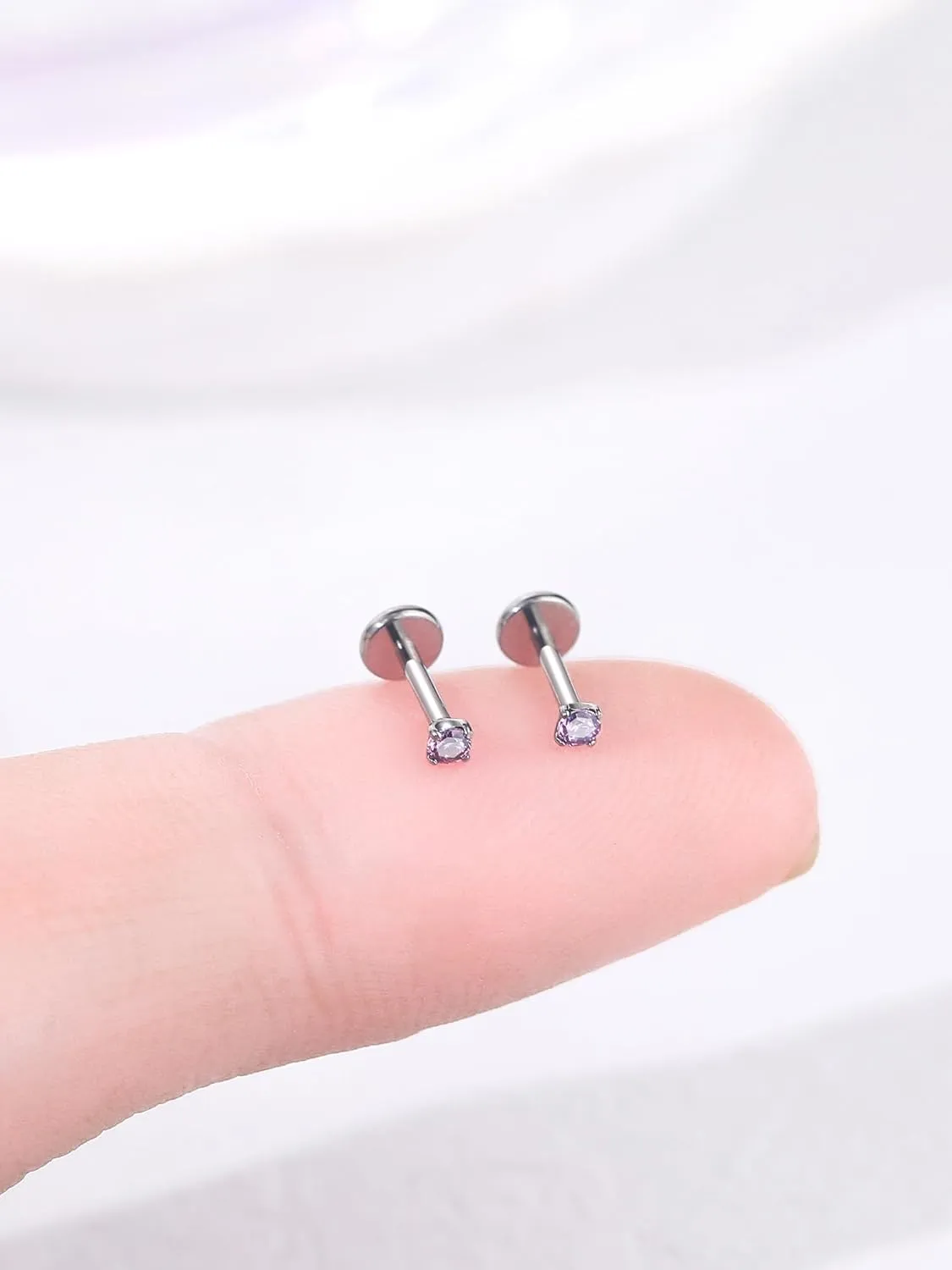 Oveta Titanium Flat Back Studs Earrings for Tragus Cartilage Piercing Jewelry Internally Threaded Nose Rings Studs 18G 16G, Silver/Gold, 2PCS