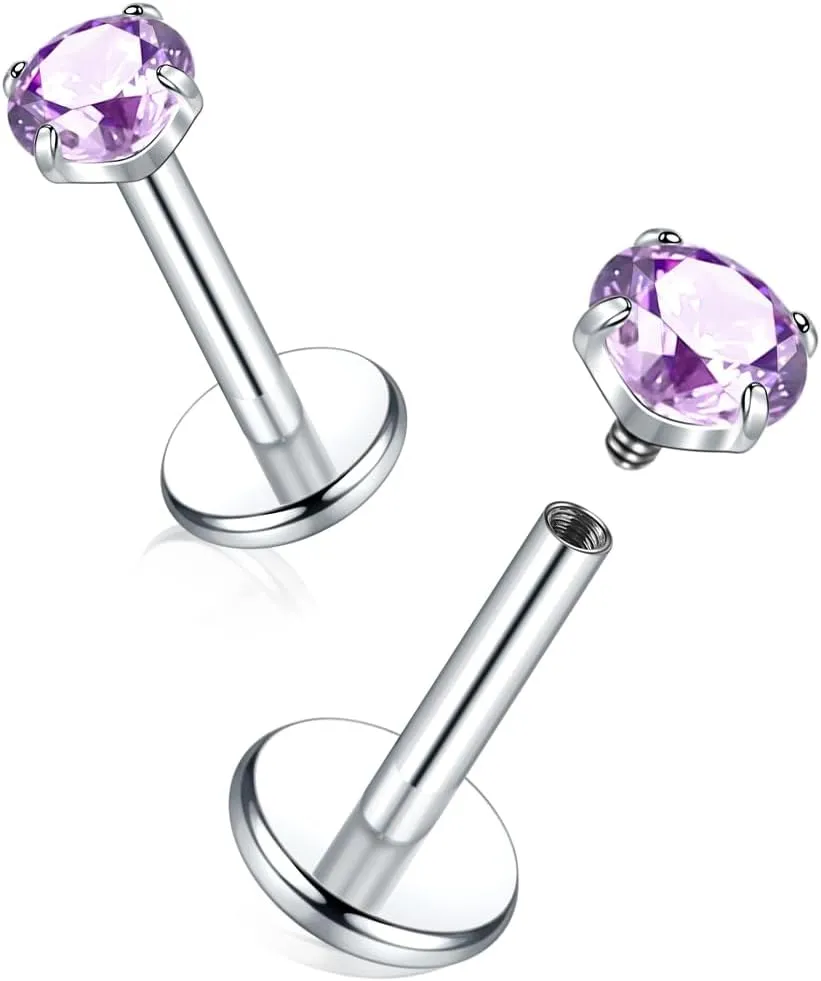 Oveta Titanium Flat Back Studs Earrings for Tragus Cartilage Piercing Jewelry Internally Threaded Nose Rings Studs 18G 16G, Silver/Gold, 2PCS