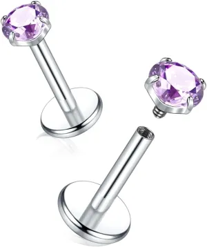 Oveta Titanium Flat Back Studs Earrings for Tragus Cartilage Piercing Jewelry Internally Threaded Nose Rings Studs 18G 16G, Silver/Gold, 2PCS