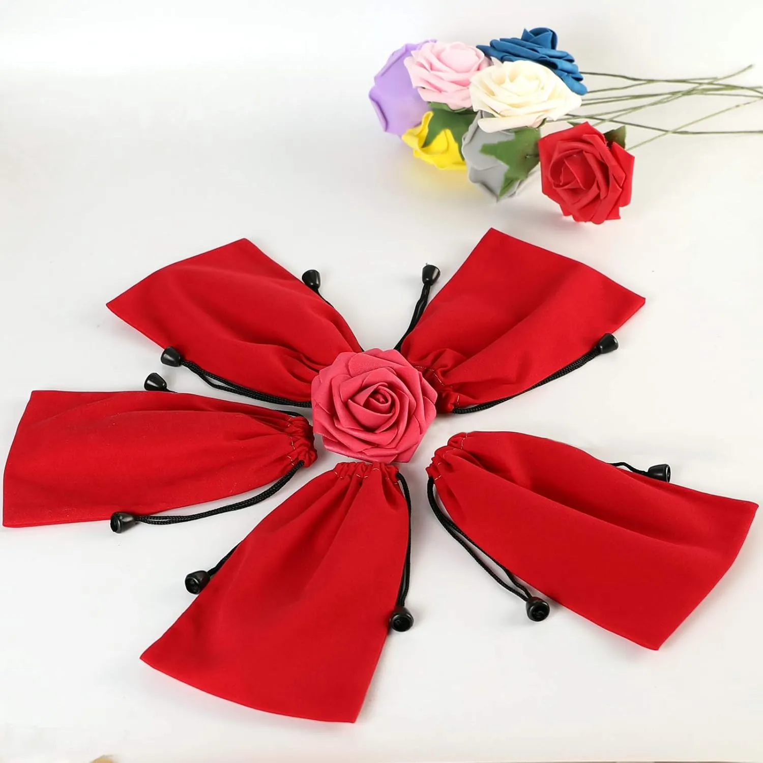 Pack of 25 Large 6.75" X4.75" Pouch Bags - Elegant Velvet Drawstring Bags Jewelry Pouches for Jewelry, Gifts, Event Supplies (Red)