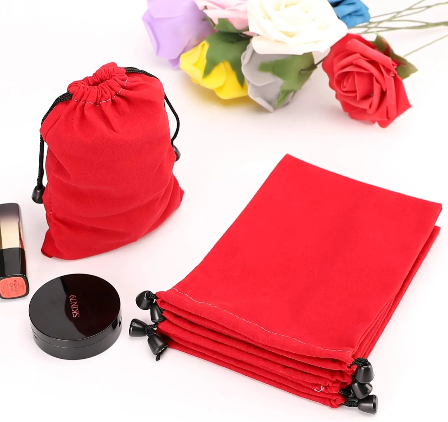 Pack of 25 Large 6.75" X4.75" Pouch Bags - Elegant Velvet Drawstring Bags Jewelry Pouches for Jewelry, Gifts, Event Supplies (Red)