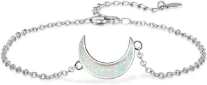 Palpitate Sterling Silver Opal Bangle Bracelet for Women, Adjustable, 7 Inchs, Moon Jewelry Gift