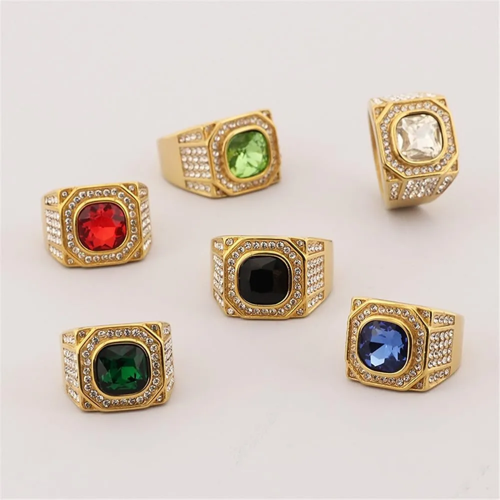 PAMTIER Women Men's Full Diamond Ring Stainless Steel Gemstone Bnad Ring for Couple Engagement Promise Comfort Fit