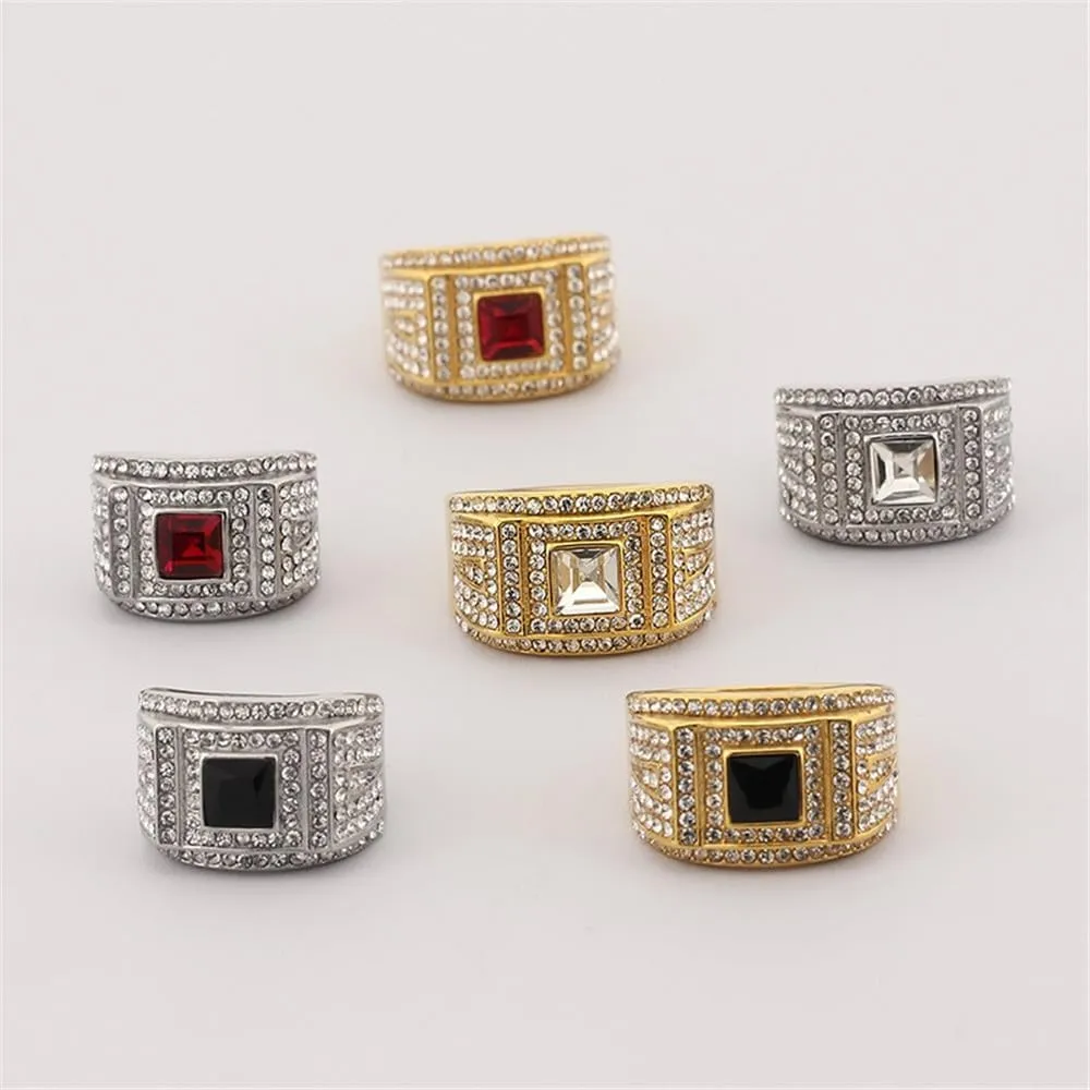 PAMTIER Women Men's Full Diamond Ring Stainless Steel Square Gemstone Bnad Ring for Couple Engagement Promise Comfort Fit
